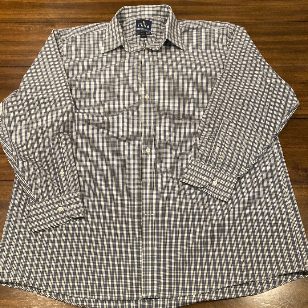 Stafford Blue/Grey and White Men's Button up shirt 17-1/2 | 34/35